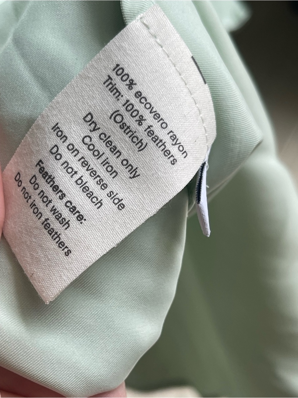 Sleeper NWT Boheme Feather-Trimmed Satin Slip Mini Dress in mint green - Picture 7 of 10